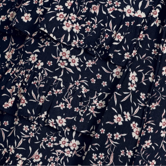 Lulus Cute and Curated Navy Blue Floral Print Tiered Mini Dress / Size Large - Picture 6 of 16